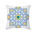 Housse de coussin mandala bleu et jaune en peau de pêche pour canapé décoratif - Mandala Symétrique Bleu Jaune Cyan (TPR329-21)