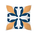 Housse de coussin en peau de pêche avec motif floral géométrique bleu et orange - Géométrique Contraste Bleu Foncé Orange Jaune (TPR329-22)