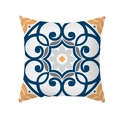 Housse de coussin carrée à motif floral géométrique en bleu marine, orange et gris - Feuillage Symétrique Orange Gris Bleu Marine (TPR329-23)