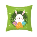Fodera per cuscino Pasqua verde con coniglio bianco e stampa Happy Easter Day - Verde Erba Coniglio del Fumetto Uovo (TPR354-11)