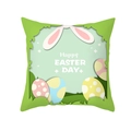 Fodera per cuscino pasquale con coniglio, uova colorate e scritta Happy Easter Day - Stile Taglio di Carta Erba Verde Blu (TPR354-12)