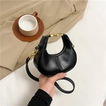 Mini black crescent handbag in smooth vegan leather with gold hardware and shoulder strap - Black