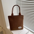 Bolso tote de pana marrón para mujer con diseño minimalista y gran capacidad de espacio - Marrón