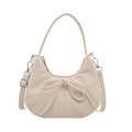 Minimalist beige dumpling bag with bow decoration and adjustable shoulder strap - White