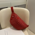 Sac ceinture en tweed rouge pour femme avec texture à carreaux et bandoulière réglable - Rouge