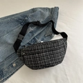 Fashionable black and white tweed crossbody bag with adjustable nylon strap and buckle - Black