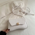 Elegant white woven leather shoulder bag with a gold clasp and braided strap detail - White