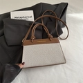 Bolso tipo concha de lino contrastado con ribete de PU marrón y logo Fashion Bag - Color Block / Marrón