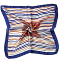Square satin scarf featuring a colorful spiral stripe pattern with a navy blue border - Blue Stripe