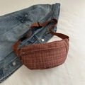 Reddish-brown woven chest bag for women with adjustable strap and plaid texture - Brown