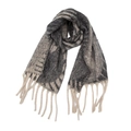 Macro view of woven star jacquard pattern and soft fringe tassels on a winter scarf - Star Dark Grey