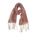 Detail of rust red and off-white jacquard scarf with thick tassel fringe decoration - Star Cinnabar Red