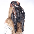 Foulard in raso nero 90cm con stampa paisley arancione e fiori per donna stile vintage - Punto Croce Nero