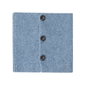 Close-up of light blue ribbed knit scarf with three black decorative buttons detail - Blue