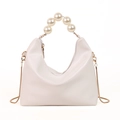 Sac hobo crème élégant avec grande poignée en perles et fine chaîne dorée pour femme - Blanc