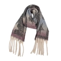 Detailed view of winter star pattern jacquard scarf with long cream white tassels - 01# Grey Blue Purple Stars