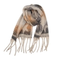 Detailed texture of thick knit star pattern scarf with long fringe tassels in cream and grey - 03# Grey Yellow Stars