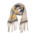 Detail of soft winter scarf featuring chunky tassels and checkered mohair texture - 05# Yellow Blue Beige Stars