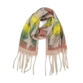 Detail of colorful gradient knit scarf with star patterns and thick fringes - 06# Yellow Green Beige Stars