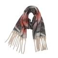 Gros plan d'une écharpe épaisse à motifs ondulés rouge, gris et blanc avec franges - Gris Foncé Rouge de Montagne (05#)