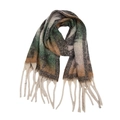 Close-up of thick checkered scarf featuring long fringes and multi-color knit texture - 07# Dark Grey Green Stars