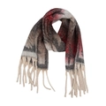 Close-up of geometric star pattern and textured fringe tassels on winter scarf - 08# Dark Grey Red Stars