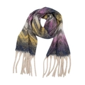 Close-up of winter knit scarf featuring purple mountain patterns and cream white tassels - 185x40+15cm / 04# Mountain Yellow Purple
