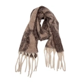 Detail of warm autumn winter knit shawl with jacquard chain patterns and long tassels - Chain Brown