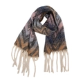 Dettaglio di sciarpa jacquard con motivo a montagna e lunghe frange color crema - 185x40+15cm / 06# Montagna Viola Caffè