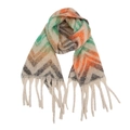 Close-up of vibrant mountain pattern knit scarf with long decorative tassels and texture - 185x40+15cm / 07# Mountain Orange Green Grey