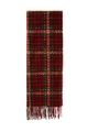 Detailed close-up of classic red plaid scarf texture with soft fringe edge detail - Extended Version / Red