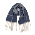 Detail of blue and grey checkered winter scarf with thick cream fringe tassels - 185x40+15cm / Navy Blue Plaid