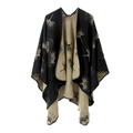 Close-up of knit shawl showing black and beige ginkgo leaf jacquard and edge stitching - Ginkgo Leaf - Black