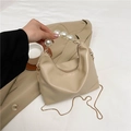 Mini beige pearl handle dumpling bag with gold chain strap for elegant styling - Khaki