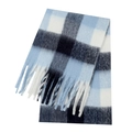 Close-up of thick blue and black plaid scarf with soft cashmere texture and fringe detail - Blue (62#)
