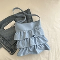 Sac fourre-tout en toile bleu clair avec volants triples et large bandoulière - Bleu