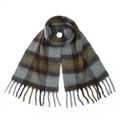 Macro detail of thick faux mohair scarf featuring classic plaid patterns and long tassels - 190*40+15cm / Blue Plaid