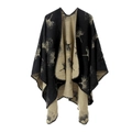 Black and beige ginkgo leaf knit shawl with a split double-sided design for women - Ginkgo Leaf Jacquard / Ginkgo Leaf - Black