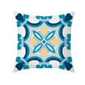 Housse de coussin carrée avec motif floral géométrique méditerranéen bleu et jaune - Floral Symétrique Totem Rétro (TPR329-26)