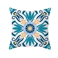 Quadratischer Pfirsichhaut-Kissenbezug mit blau-gelbem geometrischem Mandala-Muster - Orange-Blaues Bohemian Mandala (TPR331-24)