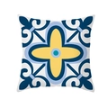 Housse de coussin en peau de pêche avec motifs géométriques méditerranéens bleu et jaune - Mandala Symétrique Bleu Marine (TPR329-29)
