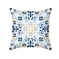 Kissenbezug mit blau-gelbem geometrischem mediterranem Blumenmuster aus Pfirsichhaut - Dunkelblau-Gelbe Symmetrische Blumen (TPR331-26)