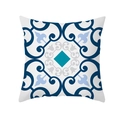 Housse de coussin en peau de pêche à motif géométrique bleu pour décoration de canapé - Feuillage Losange Bleu Cyan Foncé (TPR329-30)