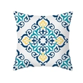 Quadratischer Pfirsichhaut-Kissenbezug mit blau-gelbem geometrischem Damastmuster - Damast Blau-Gelbe Geometrie (TPR331-27)