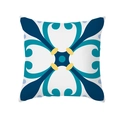 Housse de coussin en peau de pêche avec motifs floraux géométriques bleus et jaunes - Floral Symétrique Bleu Cyan Jaune Foncé (TPR329-31)