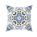 Pfirsichhaut Kissenhülle mit blau gelbem geometrischem Mandala Muster Design - Frisches Graues Mandala (TPR331-28)