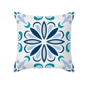 Housse de coussin à motif carrelage bleu en tissu peau de pêche méditerranéen - Géométrique Bleu Vert Méditerranéen (TPR329-32)
