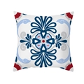Quadratischer Kissenbezug mit symmetrischem Vintage-Blumenmuster in Blau und Rot - Retro Burgund Blau Grau Blumen (TPR331-32)