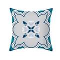 Kissenhülle aus Pfirsichhaut mit geometrischem Mandala-Muster in Blau und Grau - Cyanblau-Graues Mandala Symmetrisch (TPR331-33)