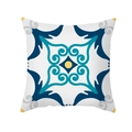 Housse de coussin carrée en peau de pêche avec motifs géométriques bleu et jaune - Totem Mandala Méditerranéen (TPR329-37)